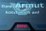 lustig gemeinter Spruch, sowie dritte Bremsleuchte mit BMW-Schriftzug 