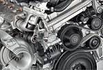 BMW 6-Zylinder-Dieselmotor mit Aluminium-Kurbelgehuse und 1800 bar Piezo-Einspritzung; Detail: Bypass der wassergekhlten Abgasrckfhrung