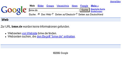 google-Screenshot: BMW.de ist nicht mehr im Index