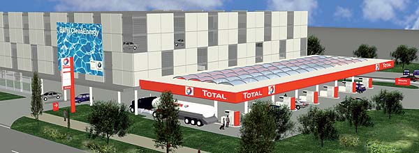 Grafik der in Kooperation von BMW Group und Total entstehenden Wasserstofftankstelle 