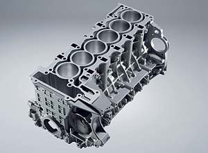 BMW 6-Zylinder-Ottomotor mit Bi-Turbo und High Precision Injenction (hier Aluminium-Kurbelgehuse)
