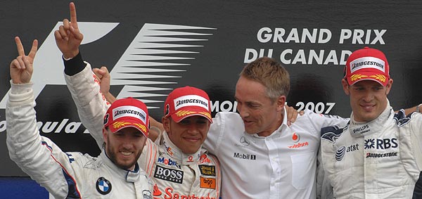 Nick Heidfeld feiert seinen 2. Platz beim F1-Rennen in Montral, Kanada