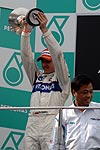 Robert Kubica feiert seinen 2. Platz beim F1-Grand Prix in Sepang, Malaysia