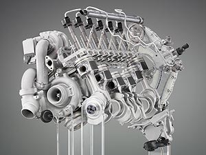 BMW Reihensechszylinder Dieselmotor mit TwinPower Turbo und 2000bar-Einspritzung mit Piezo Injektoren. (Skelettdarstellung)
