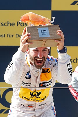 Spielberg, 22. Mai 2016. BMW Motorsport, 4. DTM-Rennen, Gewinner Timo Glock auf dem Siegerpodest.