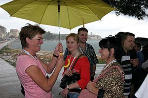 Der Regen in Porec konnte den Spa nicht nehmen: Linde, Jessica, Marc, Ursula und Stefan