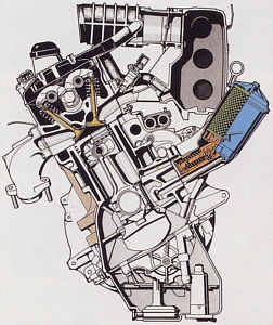 6-Zylinder-Motor der BMW 7er-Serie (E32) im Querschnitt