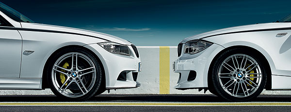 Das neue BMW Performance Doppelspeichenrad (links) fr den BMW 3er