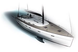 BMW Group DesignworksUSA. Designrendering BAVARIA Cruiser 55 