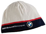 Strickmütze Motorsport, außen Strick und innen Jersey, in den Farben Blau/Weiß/Rot, mit BMW Logo und BMW Motorrad Motorsport Schriftzug