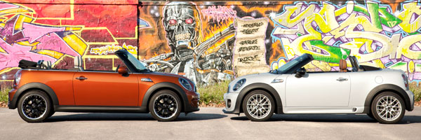 MINI Cabrio und MINI Roadster: der Roadster hat eine um 13° stärker geneigte Scheibe
