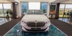 Int. Presse-Präsentation der neuen BMW 7er-Reihe in Portugal: Präsentation eines 745e in einer Hotel-Suite - auf abgedecktem Pool.