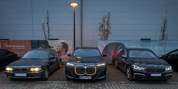 BMW 740iL Individual (E38) von Wolfgang ('WOLF'), BMW i7 M70 (G70) von Christian ('Christian') und BMW M760Li (G12) Gunnar ('Steve7466')